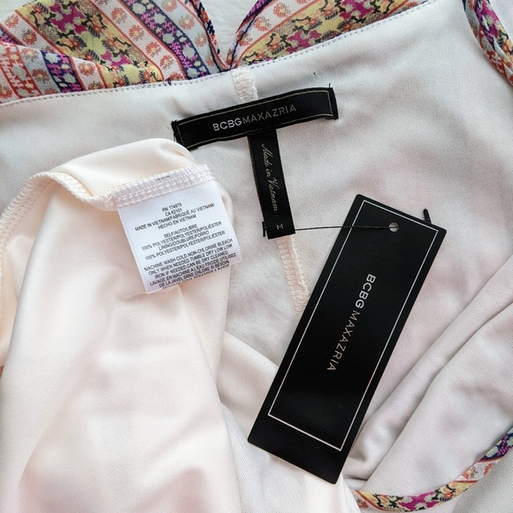 BCBGMaxAzria Dress Halter Neck Sleeveless Sheath Ruffled Navy Coral Pink M NWT - Picture 13 of 14